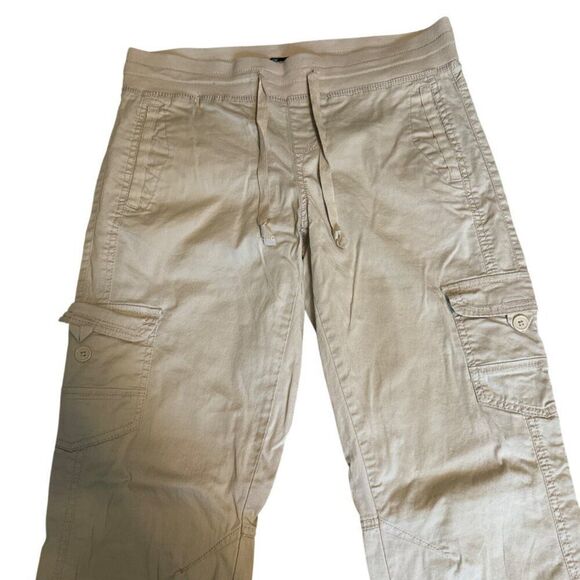 Synpolies womens Cargo Pants 8 Beige Cotton Spandex Drawstring Waist Made In Vie - Picture 2 of 8